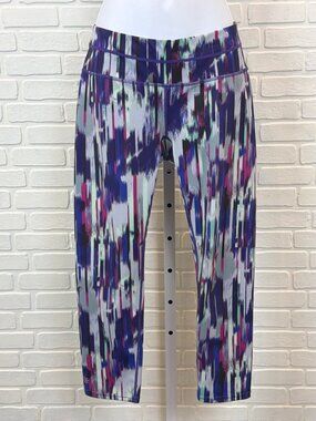 Athleta Printed Capri Leggings Purple Multi Zip Pocket Small